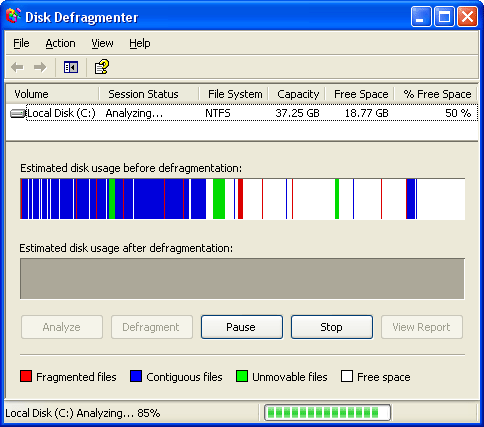 Disk Defragmenter Analyzing