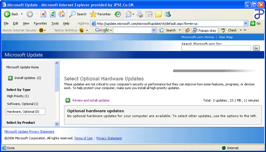 Microsoft Update Select Optional Hardware