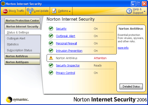 Norton Internet Security Attention